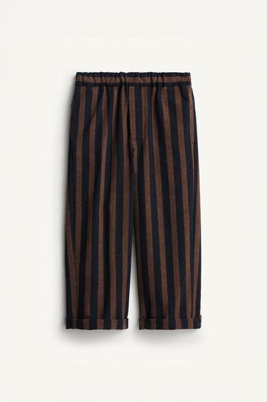 LIMITED EDITION STRIPED BAGGY TROUSERS - Brown-Blue by Zara