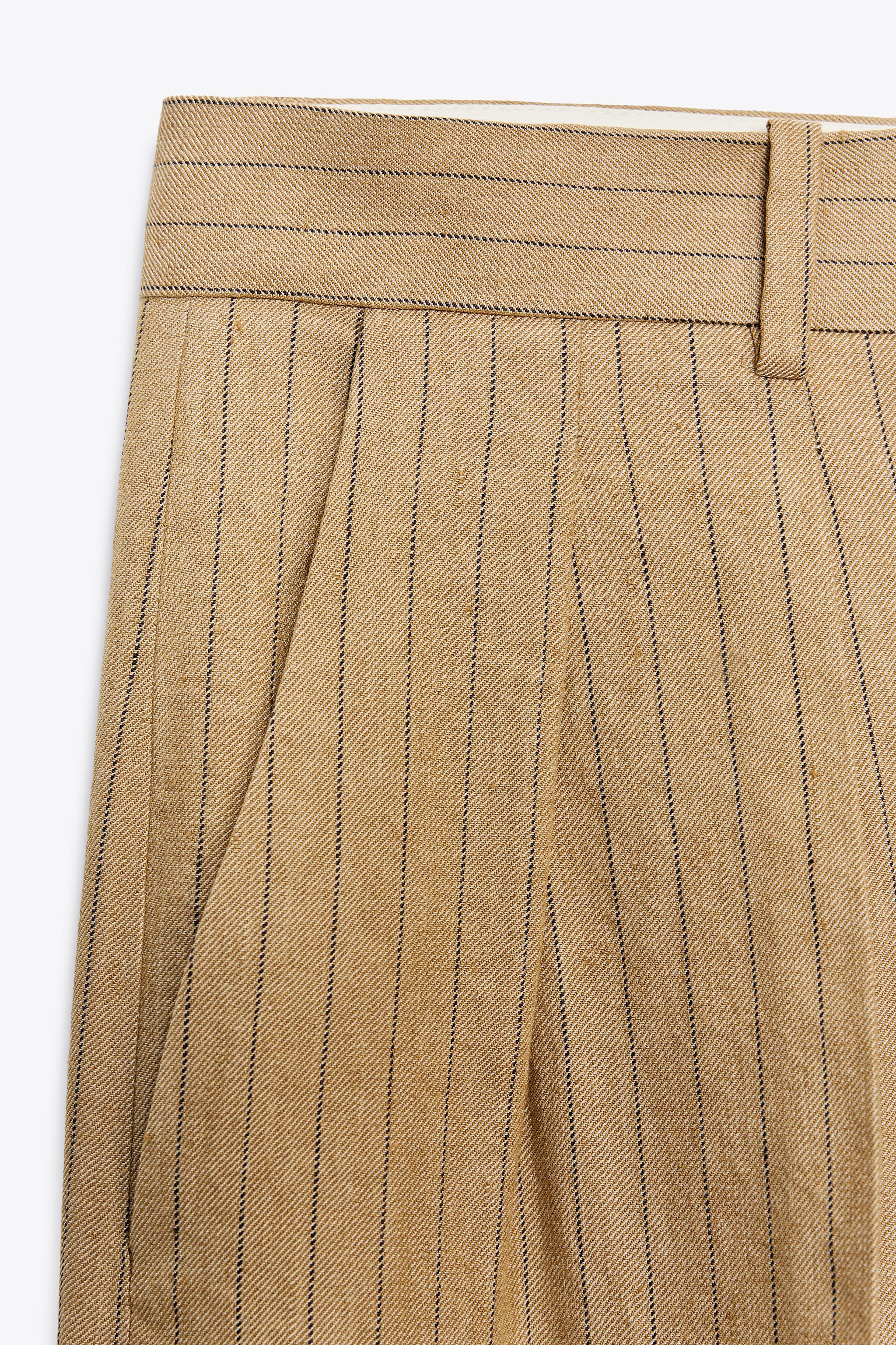 【ZARA】リネンストライプ柄プリーツ入りパンツ ZW COLLECTION リネンストライプ柄プリーツ入りパンツ ZW COLLECTION