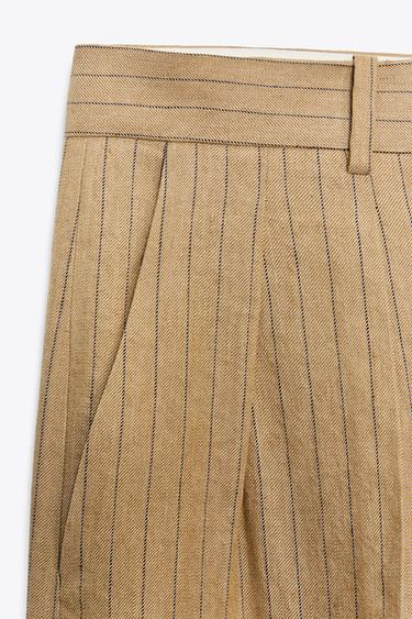 PANTALON À PINCES À RAYURES EN LIN ZW COLLECTION - Camel clair de Zara - Image 7