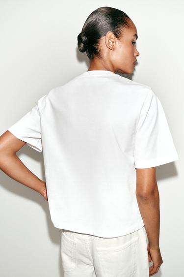 T-SHIRT À FLEURS BRODÉES - Blanc de Zara - Image 4