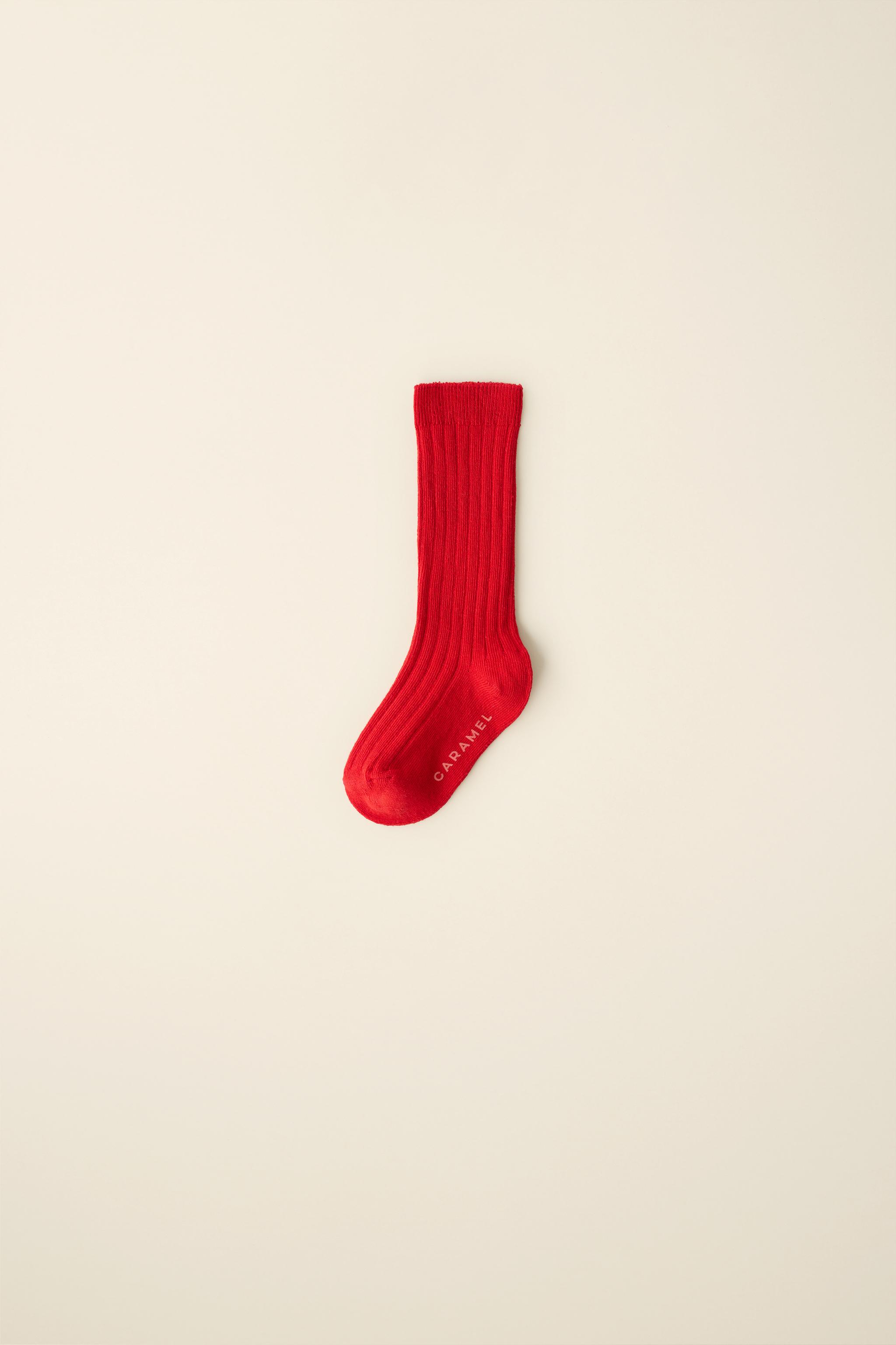 LONG RIBBED SOCKS CREATED BY CARAMEL LONDON X ZARA — Red