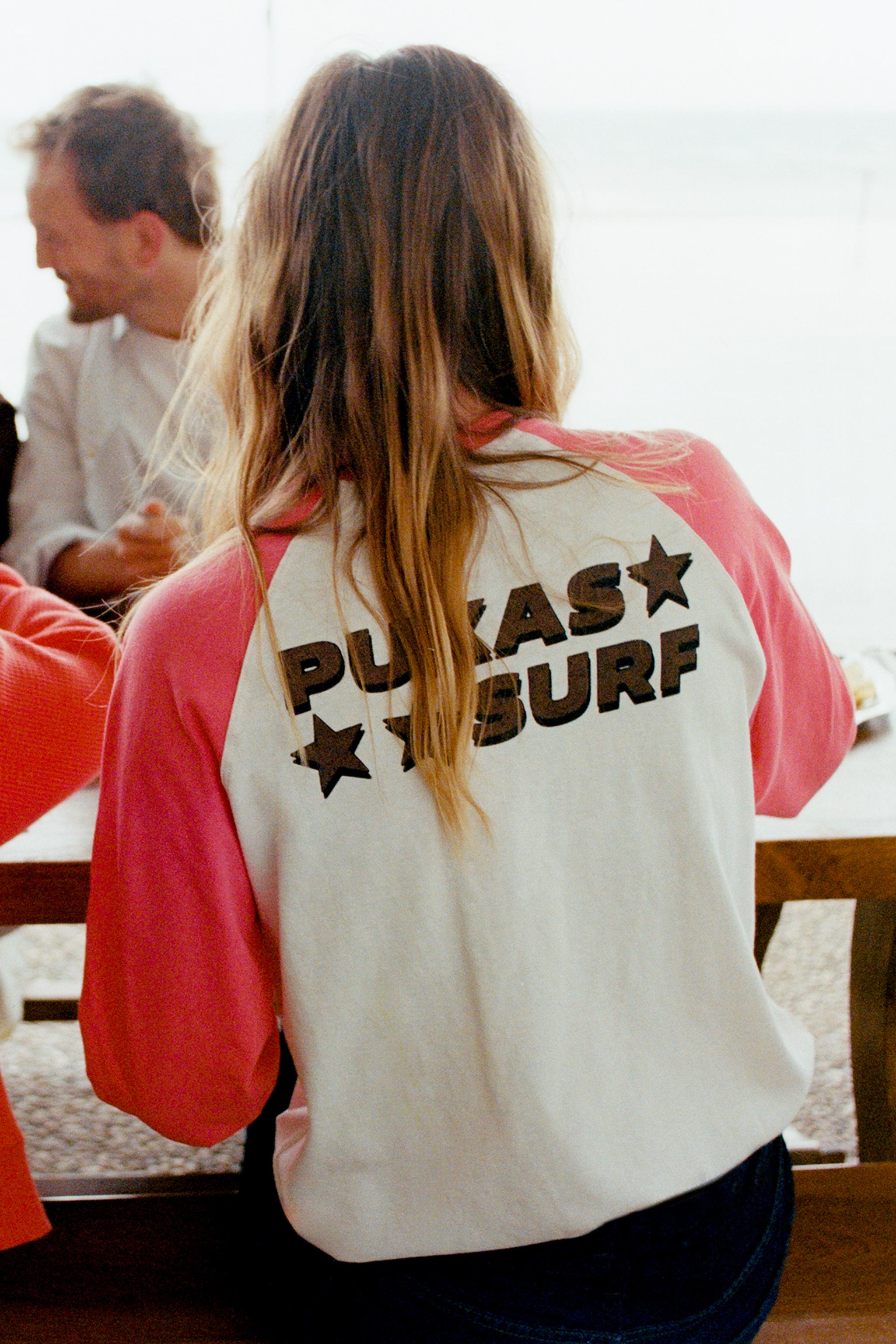 PUKAS SURF RAGLAN SLEEVE T-SHIRT — Pink / White