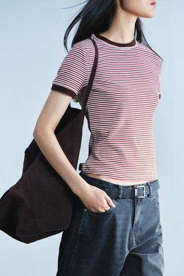 STRIPED SHORT SLEEVE T-SHIRT — Brown Stripes 1