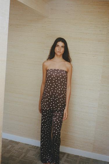 Zara SATIN EFFECT TUBE TOP - Brown / Ecru - Image 0