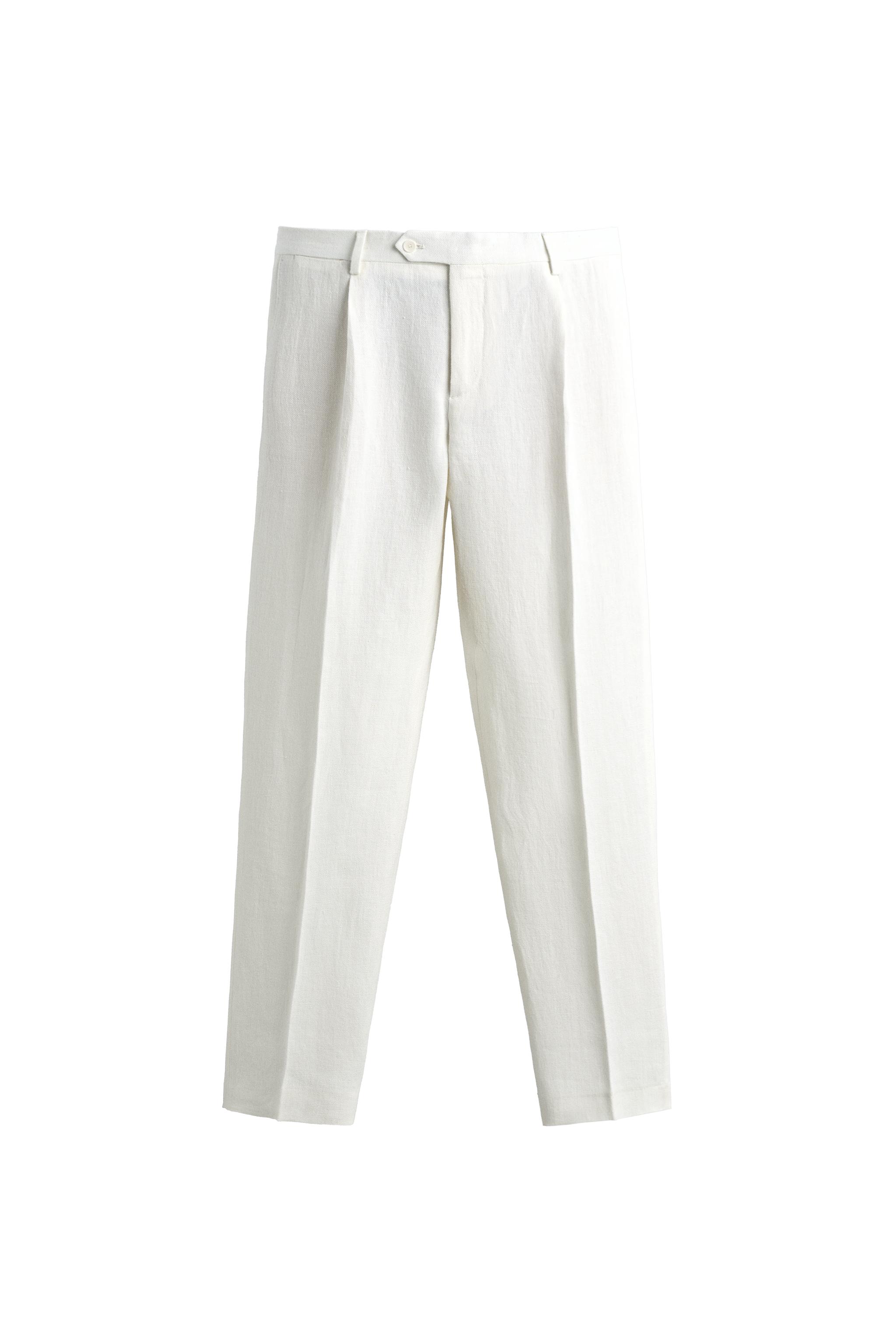 100% LINEN PLEATED SUIT PANTS