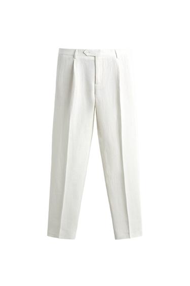 100% LINEN PLEATED SUIT TROUSERS - White by Zara
