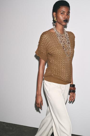 RODE TRICOT TOP - Bruin van Zara - Afbeelding 0