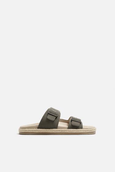 DOUBLE STRAP LEATHER SANDALS - Taupe Grey by Zara