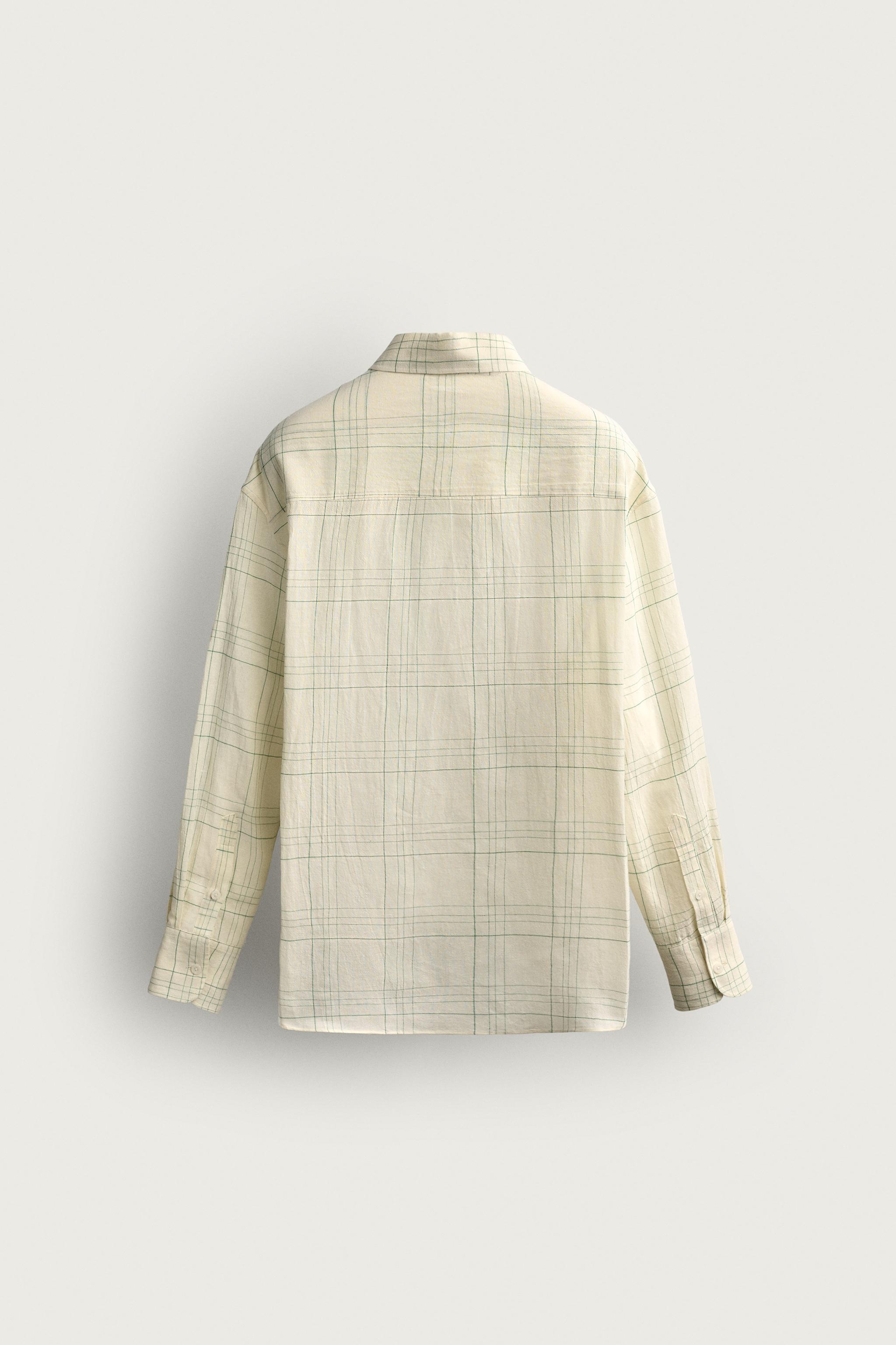 Мужские рубашки Zara COTTON-LINEN CHECK SHIRT — фото 8