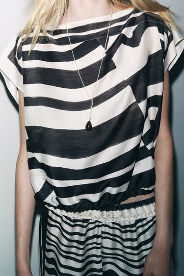ZW COLLECTION PRINTED TOP - Black / Ecru by Zara - Image 3
