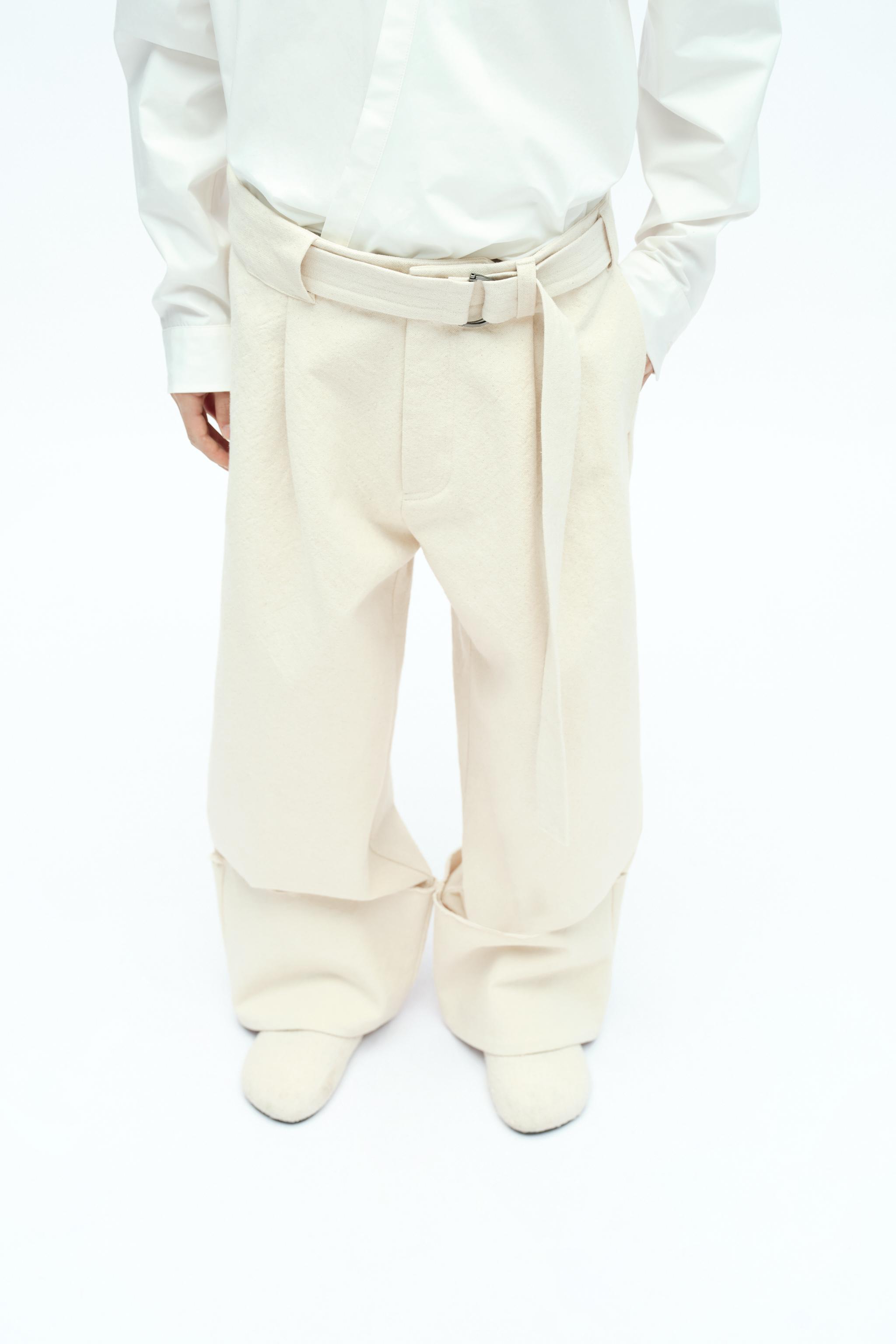 WIDE-LEG TROUSERS WITH BELT X FANGLU LIN - Ecru | ZARA Spain