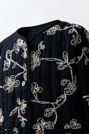 VESTE MATELASSÉE BRODERIES CONTRASTANTES - Noir / Écru de Zara - Image 4