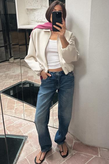 Veste Zara Jean Blanc Délavé Femme Avec Pompons - Taille S (Occasion TBE)