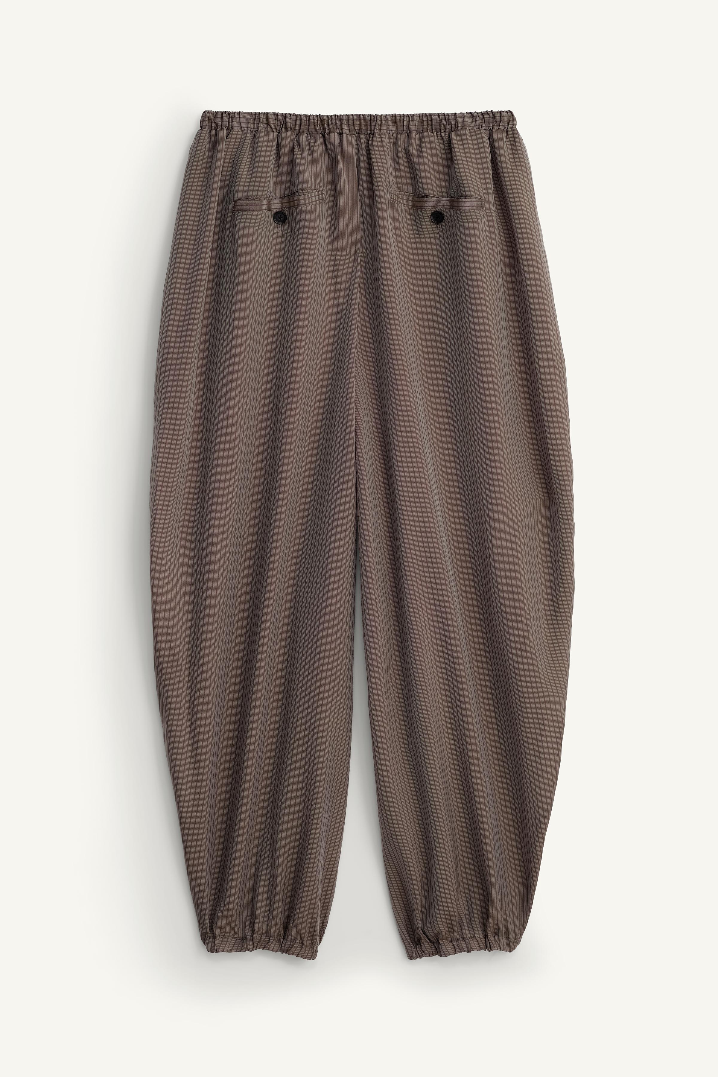 VISCOSE-CUPRO STRIPED BALLOON FIT PANTS