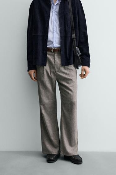 HERRINGBONE TEXTURED TROUSERS - Beige by Zara