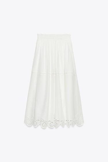 ZW COLLECTION EMBROIDERED LONG SKIRT - Oyster-white by Zara - Image 4