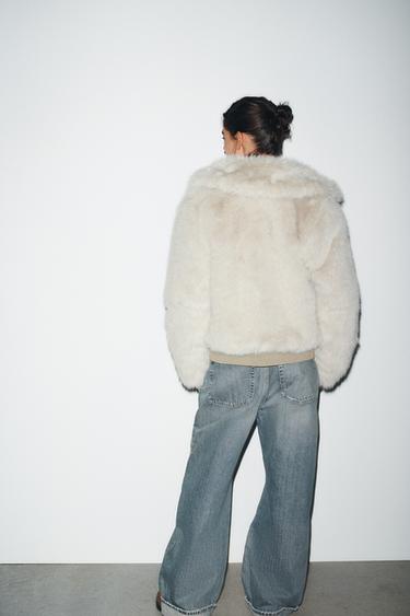 MANTEAU COURT EFFET FOURRURE ZIP - Gris de Zara - Image 4