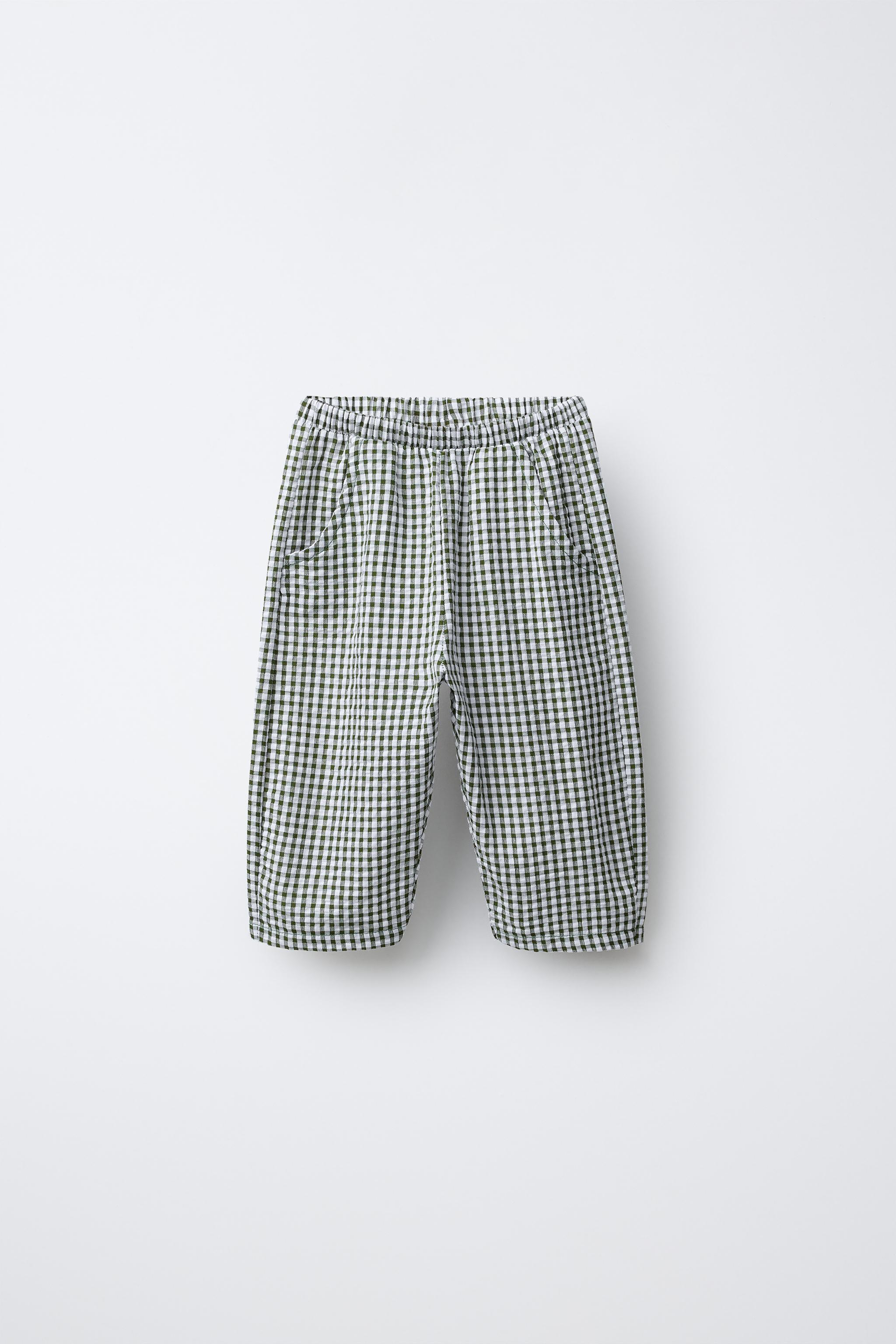 BAGGY GINGHAM PANTS - Green / Ecru | ZARA Canada