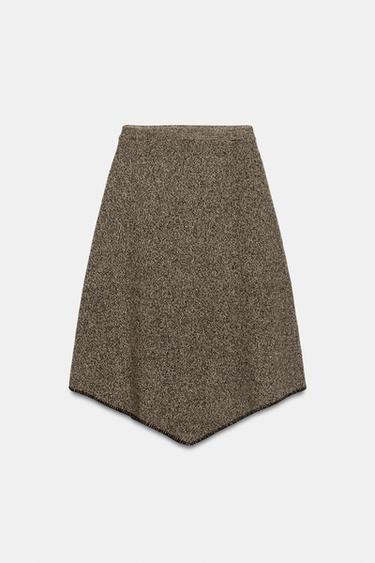 FALDA PUNTO ASIMÉTRICA - Marrón / Topo de Zara