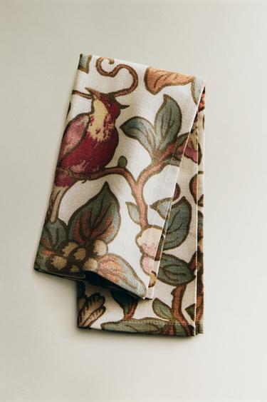 FLORAL AND BIRD NAPKINS (PACK OF 2) | KATHARINE POLE - Burgundy by Zara