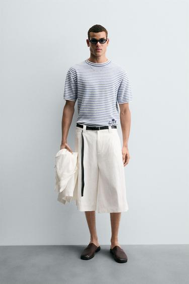 STRIPED TEXTURED KNIT T-SHIRT FILIPE JARDIM X ZARA - Blue/White by Zara - Image 0