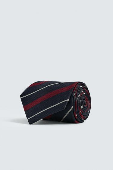 100% SILK STRIPED TIE - Navy blue by Zara