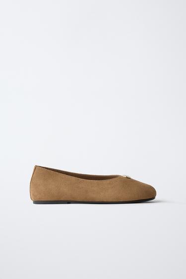 APPLIQUÉ BALLET FLATS - Brown by Zara