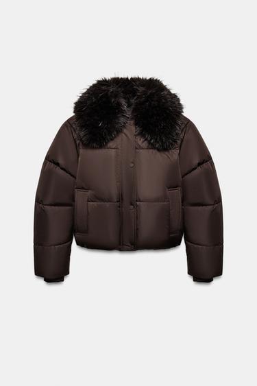 CHAQUETA BOMBER ACOLCHADA SOLAPA EFECTO PELO - Marrón de Zara
