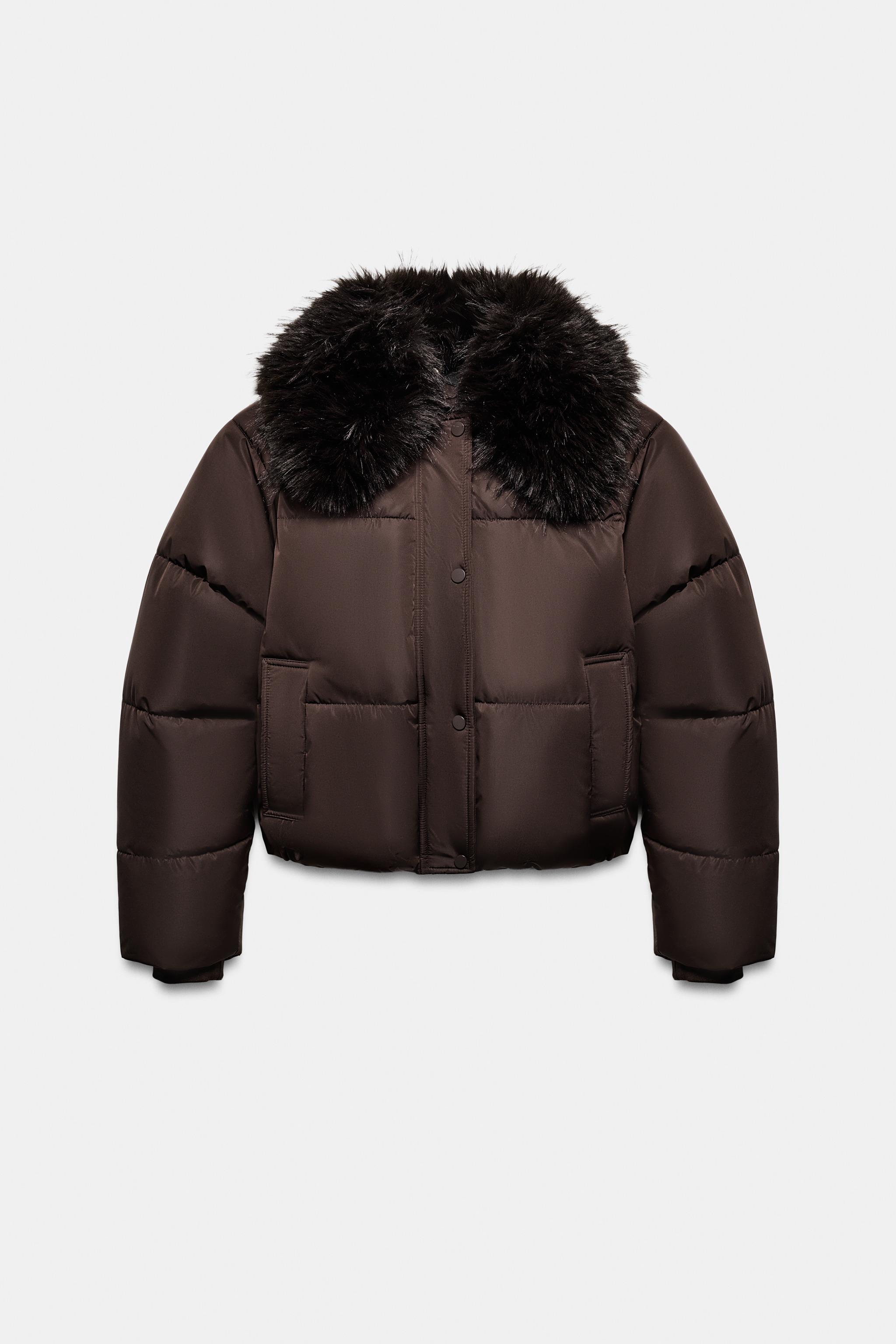 FAUX FUR LAPEL QUILTED BOMBER JACKET