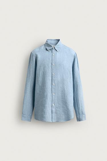 CHEMISE REGULAR FIT 100% LIN - Bleu ciel délavé de Zara