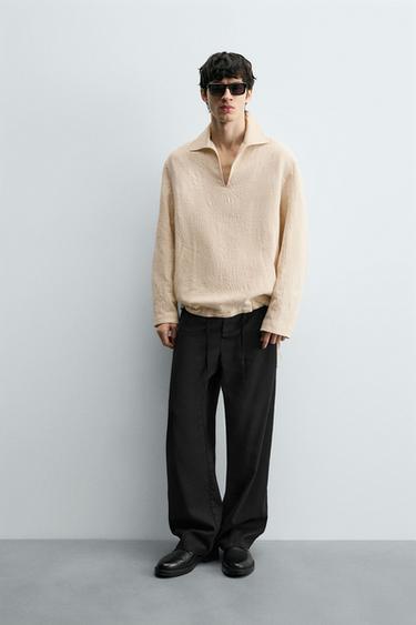 RELAXED FIT LINEN BLEND TROUSERS - Black by Zara