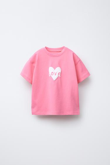 Zara RAISED TEXT PRINT T-SHIRT - Dark pink