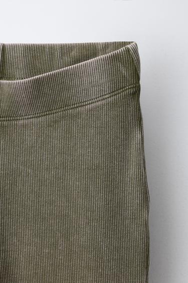 HEAVY WEIGHT T-SHIRT AND WASHED-EFFECT RIBBED FLARE LEGGINGS SET - washed green by Zara - Image 6