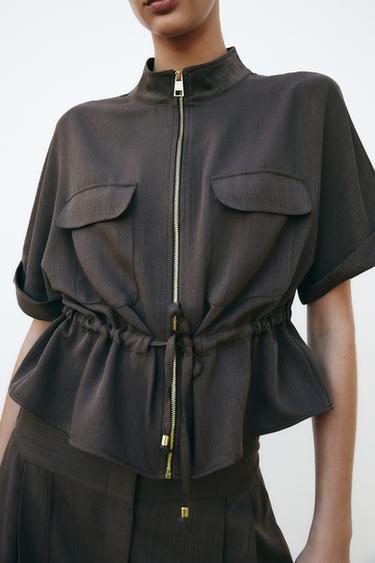 Zara SHORT SLEEVE SAFARI SHIRT - Brown