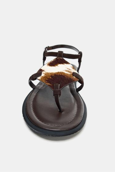 ANIMAL PRINT LEATHER AND SHEEPSKIN SANDALS - Multicoloured by Zara - Image 4