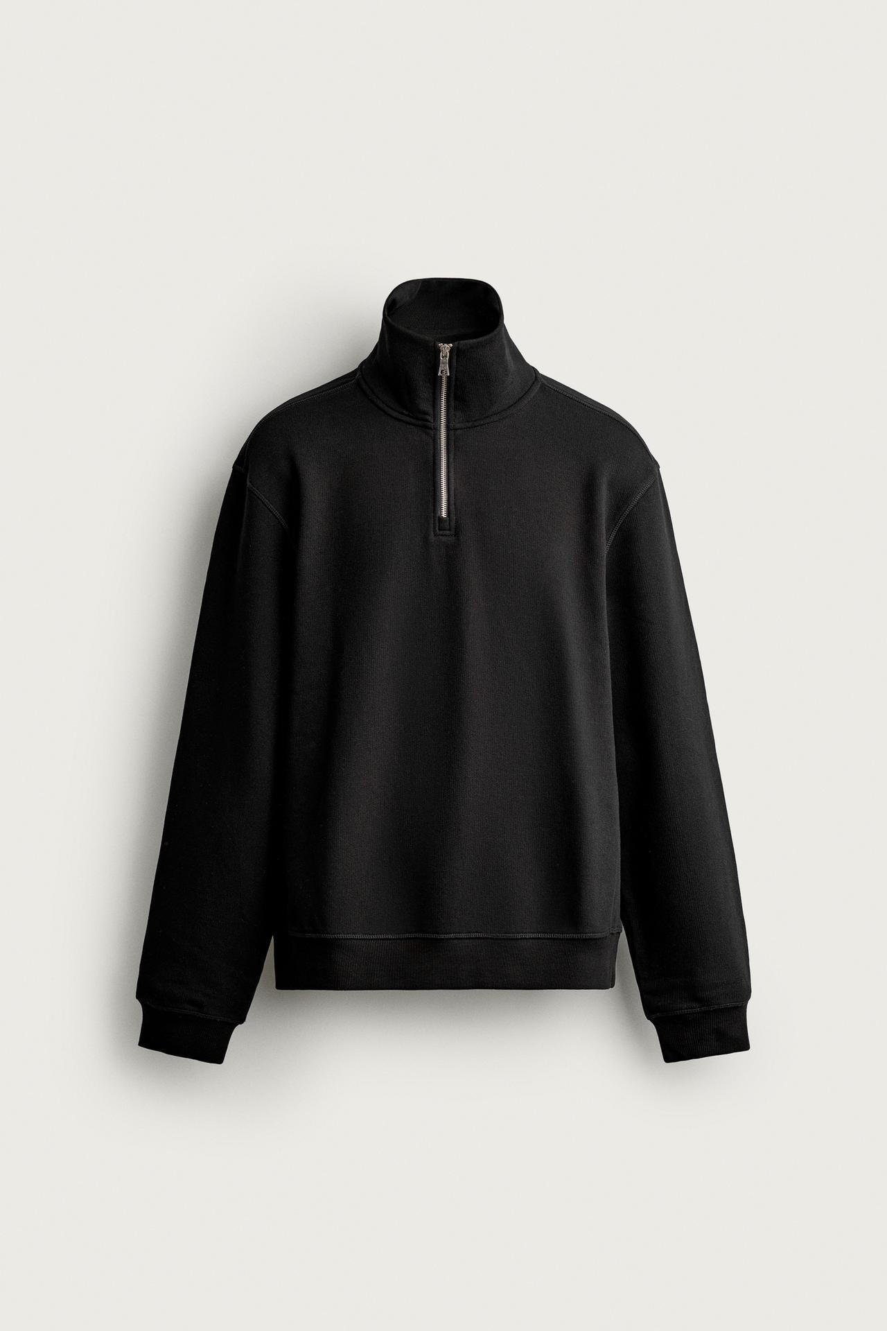 BASIC QUARTER-ZIP SWEATSHIRT — Black