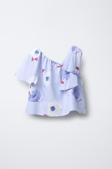 TOP ASYMÉTRIQUE À FLEURS - Bleu clair de Zara - Image 1