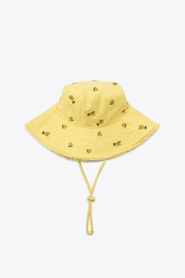 FLORAL EMBROIDERY BUCKET HAT - Yellow by Zara