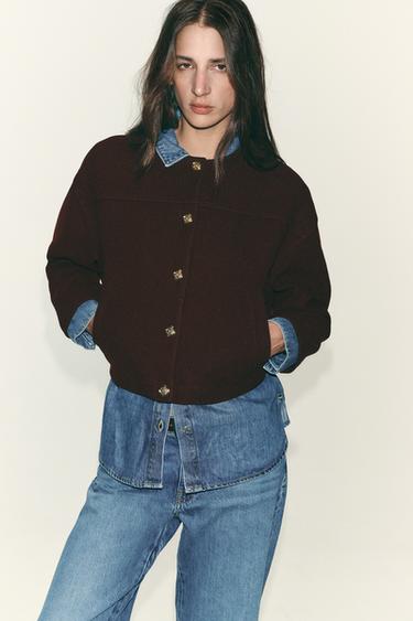 SOFT JACKET WITH GOLD BUTTONS - Burgundy by Zara - Image 1