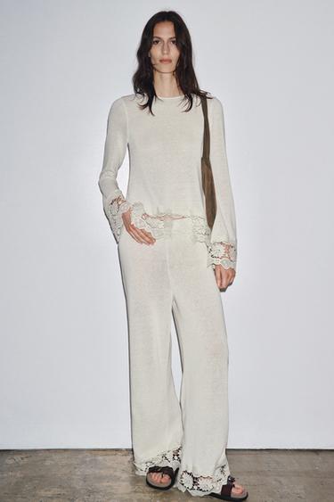 GUIPURE COMBINED TROUSERS - Ecru by Zara - Image 0
