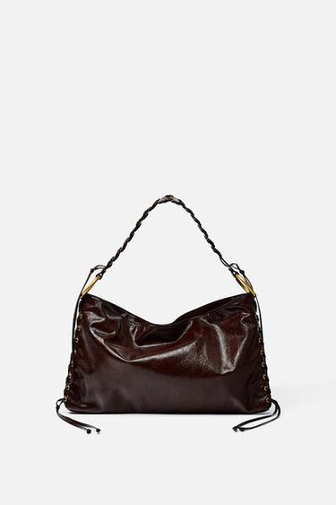 BOLSA DE OMBRO COM ILHÓS - Chocolate da Zara