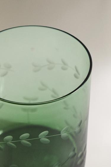 GLASS CHRISTMAS LEAF TUMBLER - Green by Zara - Image 2