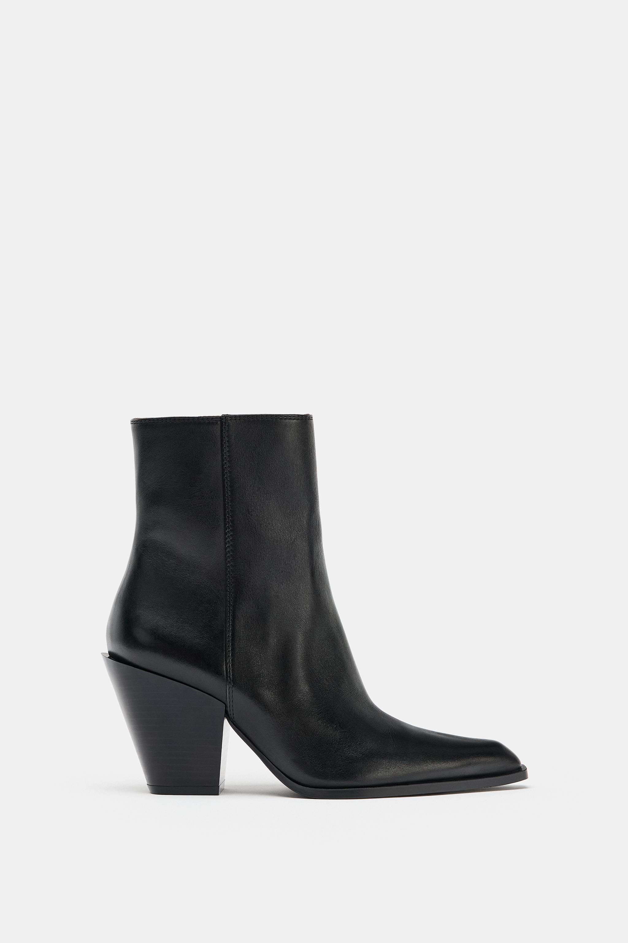 LEATHER COWBOY ANKLE BOOTS — Black