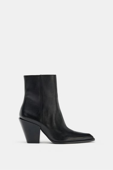 LEATHER COWBOY ANKLE BOOTS - Black by Zara