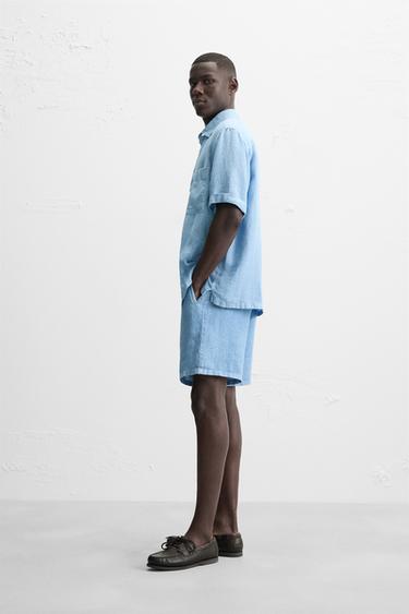 WASHED 100% LINEN BERMUDA SHORTS - Bluish by Zara - Image 3