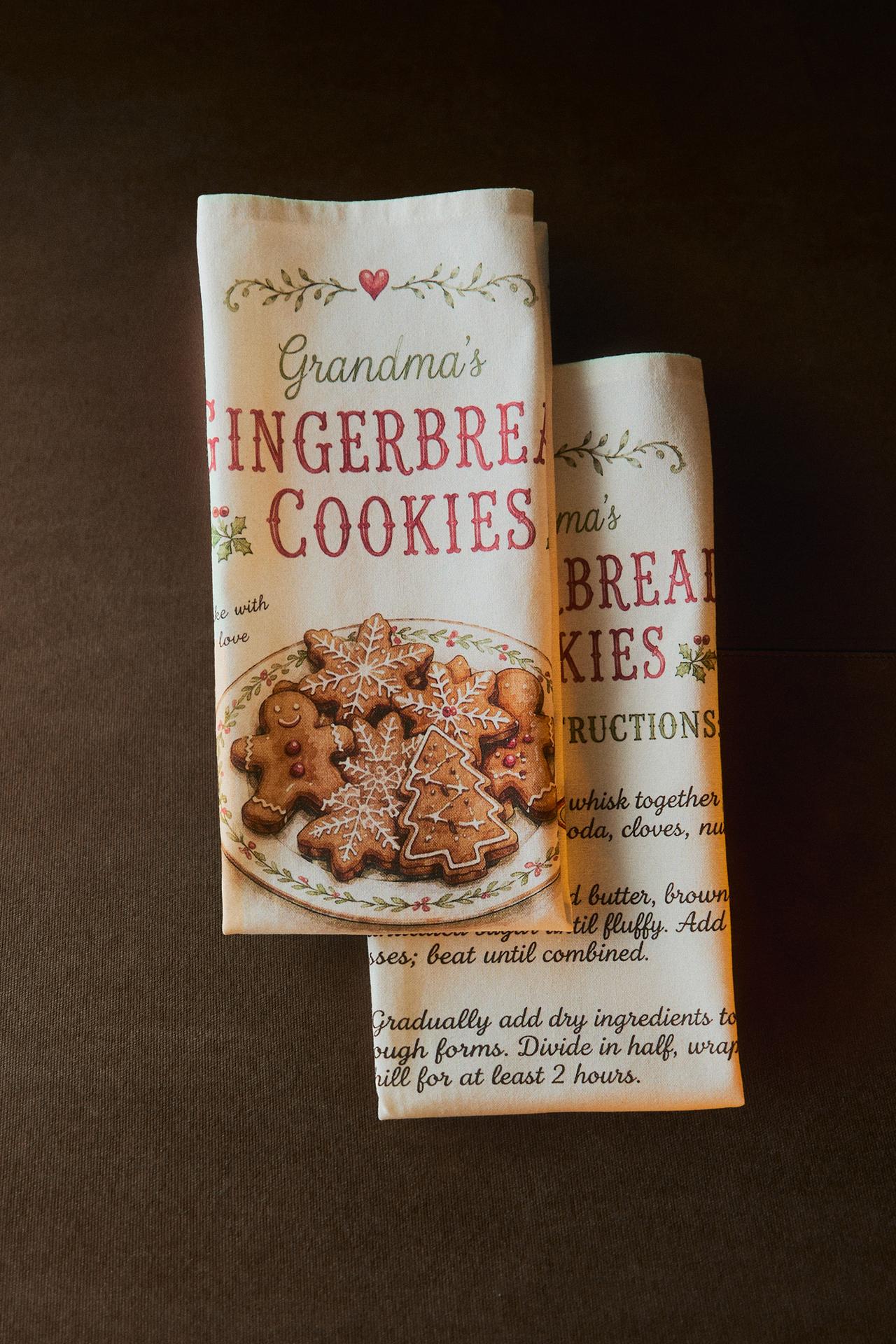 GINGERBREAD CHRISTMAS TEA TOWEL (PACK OF 2) — Green