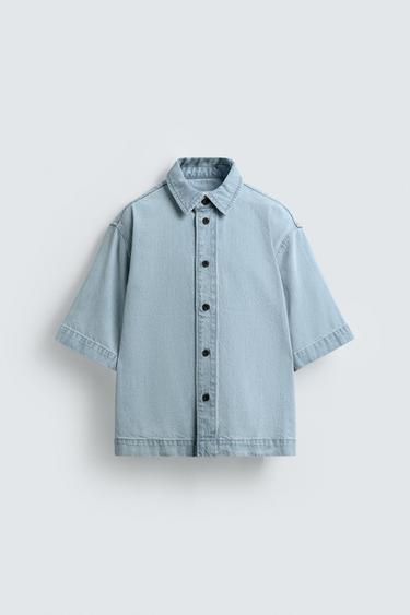 Zara SHORT SLEEVE DENIM SHIRT - Sky blue