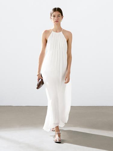 Robe longue plissée froncée - Écru de Zara