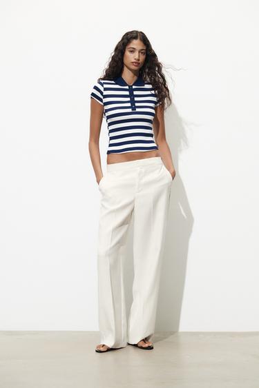 STRIPED RIBBED POLO SHIRT - brown/white by Zara - Image 0