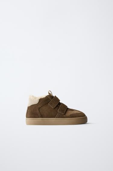 LINED LEATHER HIGH-TOP SNEAKERS - Brown by Zara